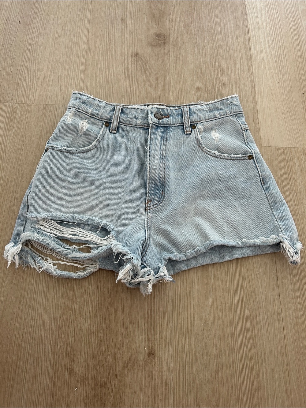 ROLLAS High Waist Light Blue Distressed Denim Women's Shorts 26